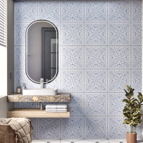 Moroccans Wall & Floor Tile TL 07247 B Azure Lace 1 ft x 1 ft Ceramic Matte Finish - 9 mm  | 2 mm Spacer is Mandatory | Suitable For Bathroom, Kitchen, Dining Area | Please Expect a Slight Variation of Pattern